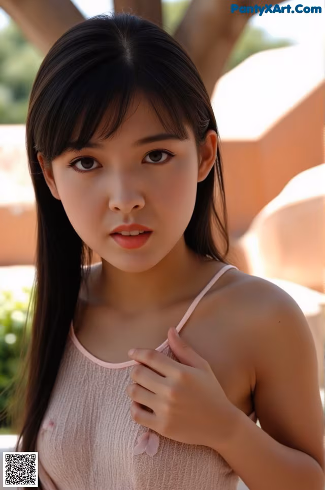 A woman in a pink tank top posing for a picture.
